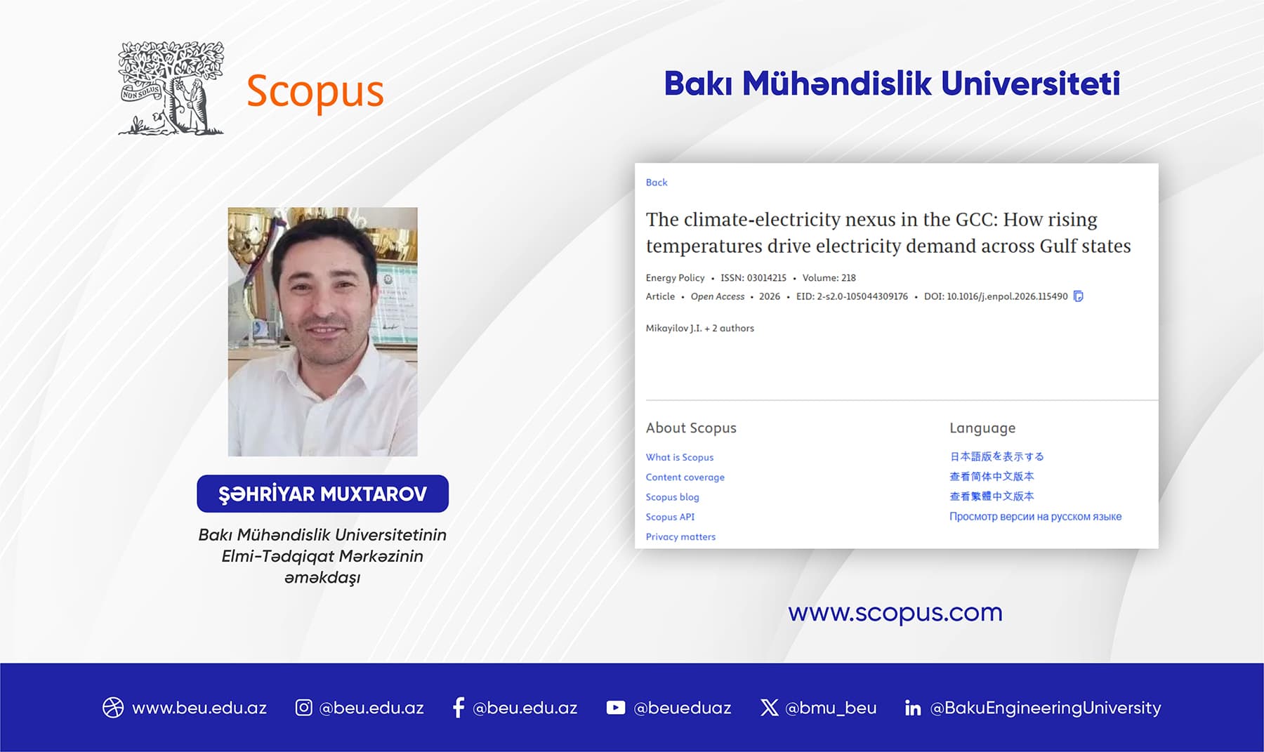BMU əməkdaşının elmi məqaləsi Q1 kateqoriyalı jurnalda dərc olunub